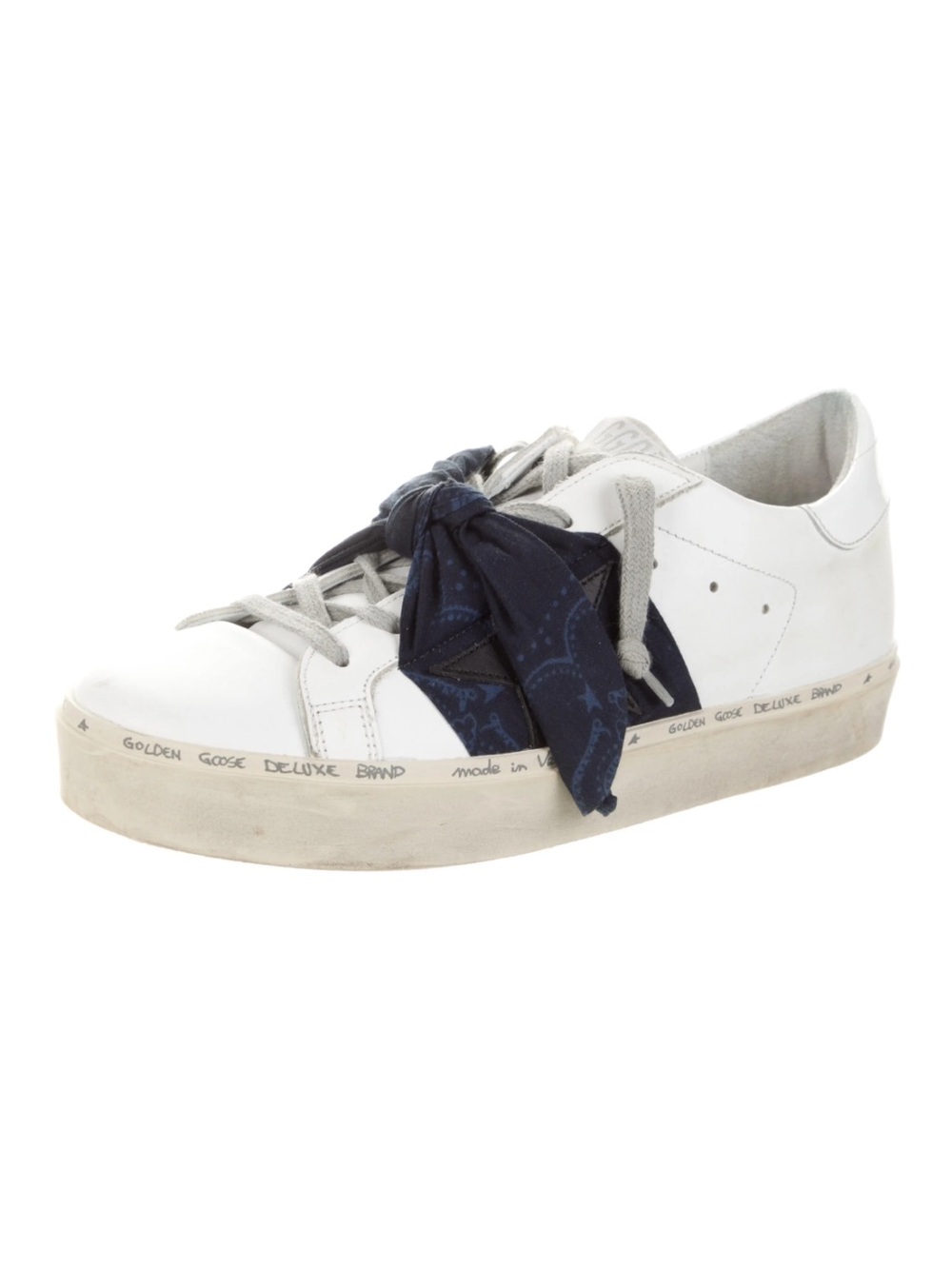Golden Goose White Leather Sneakers Navy Hi Star Bandana Bow Luxury Italy EU 39